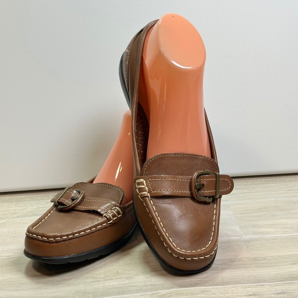 Thom McAn Gwyn Brown Leather Buckle Loafers Flats Womens 9.5W 01027